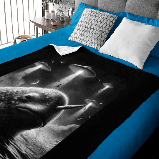 Narwhal Funny Graphic Selfie with UFOs Weird Alien Baby Blankets