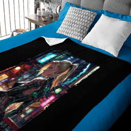 Cyberpunk Women Warrior Anime Baby Blankets