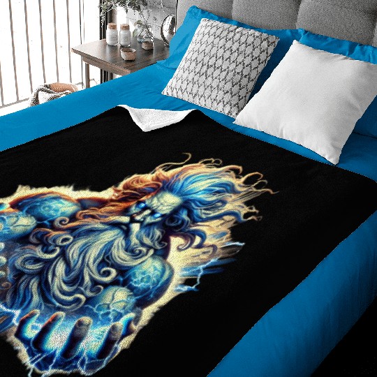The Greek God Zeus with Lightning Baby Blankets
