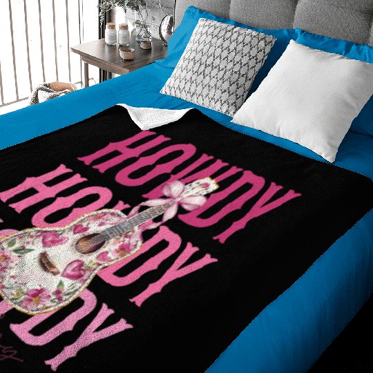 Howdy Howdy Cowboy Pink Guitar Baby Blankets