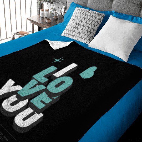I Love You 3D Typography Turquoise Heart Romance Baby Blankets