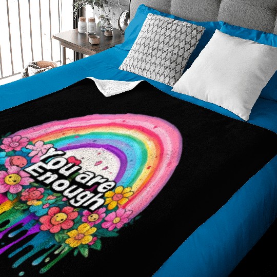 "You Are Enough" Rainbow and Flowers Inspirational Baby Blankets