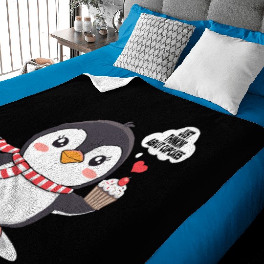 Penguin Thinking About Cupcakes Fun Animal Graphic Baby Blankets