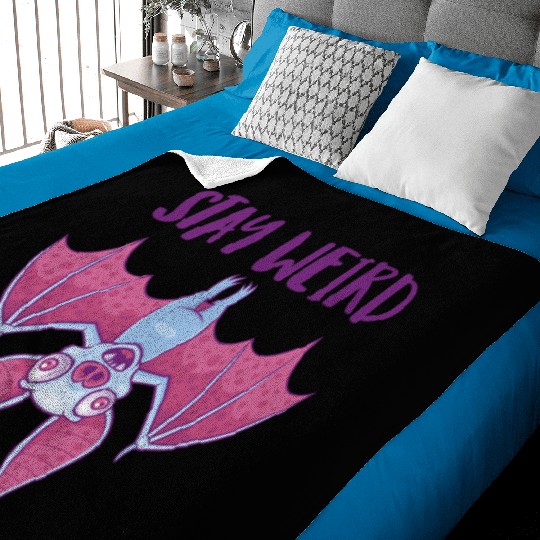 Stay Weird Quirky Albino Vampire Bat Cartoon Baby Blankets