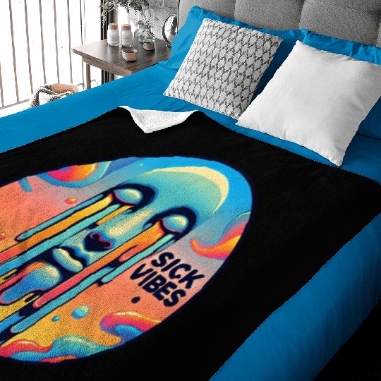 Psychedelic Melting Face with Vibrant Neon Baby Blankets