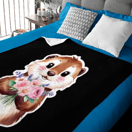 Otter with flowers Baby Blankets