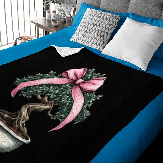 Coquette Bow Bonsai Japanese Zen Mothers Day Baby Blankets