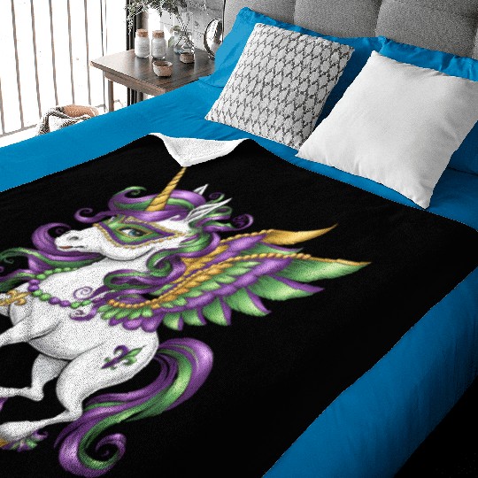 Happy Mardi Gras Unicorn Mask New Orleans Girls Baby Blankets