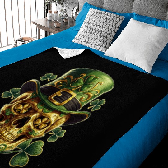 St Patricks Day Sugar Skull Shamrock Irish Mexican Baby Blankets