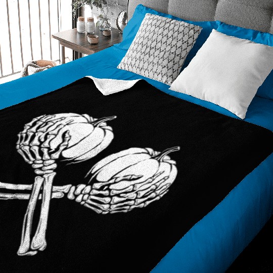 Pumpkin Skeleton Hands Halloween Vibes Baby Blankets