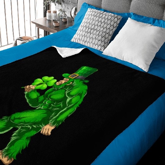 Vintage St Patricks Day Bigfoot Sasquatch Irish Baby Blankets