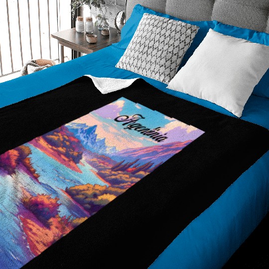 Argentina Travel Poster River & Mountains Baby Blankets
