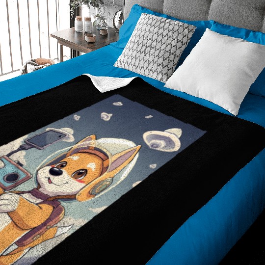 Funny Dog Rescue Anime Selfie with UFOs Weird Baby Blankets