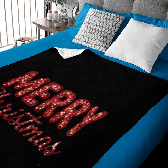 Merry Christmas Sequin Red Sparkle Design Xmas Baby Blankets