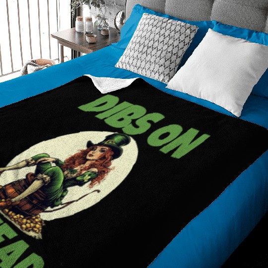 Funny Irish St Patricks Shamrock Dibs On Redhead Baby Blankets