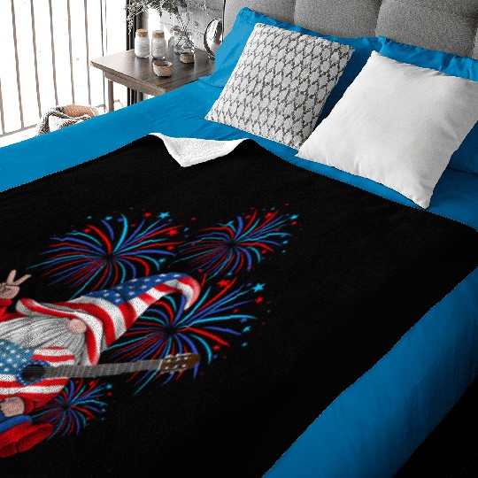 Gnomes Guitar 4th Of July American Flag Patriotic Baby Blankets