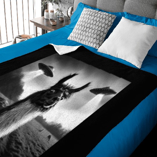 Llama alpaca Funny Graphic Selfie with UFOs Weird Baby Blankets