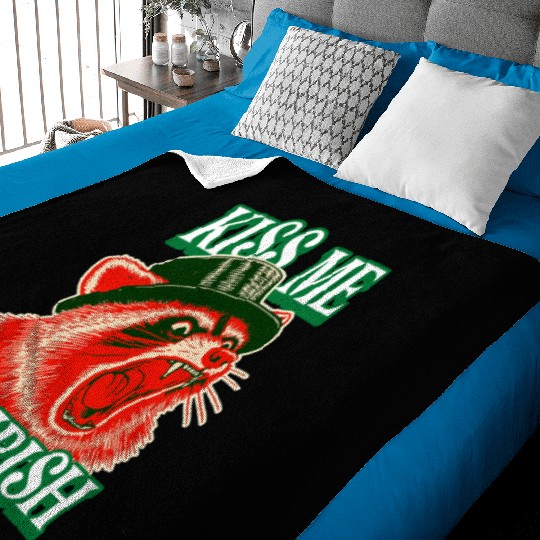Kiss Me I'm Irısh Feral Raccoon Funny Saint Patric Baby Blankets