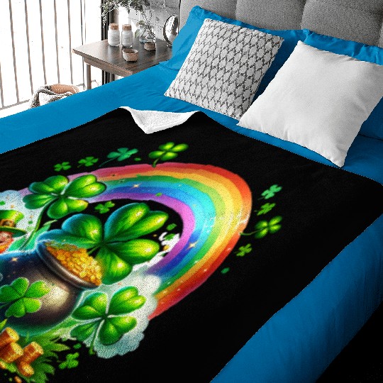 St. Patrick's Day Shamrock Pot Gold Rainbow Baby Blankets