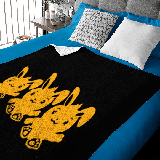 3 Rabbits Three Friends Team Crew Waving Sitting Baby Blankets