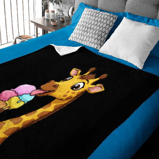 A giraffe licking a giant ice cream cone. Baby Blankets