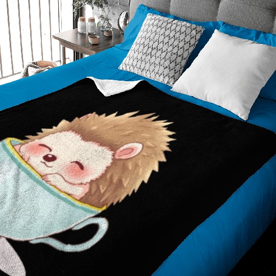 Cute hedgehog relaxing in a light blue cup Baby Blankets