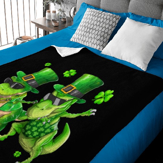 Happy St Patricks Day Dinosaur T-rex Dabbing Baby Blankets