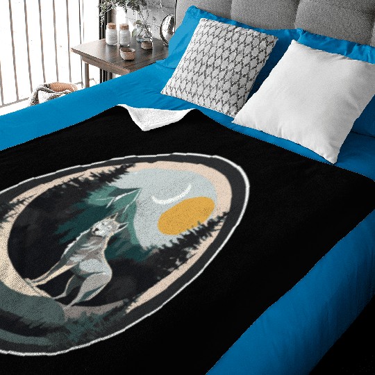 Lone Wolf Under Moonlit Sky Baby Blankets