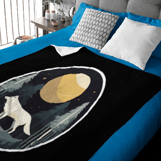 Lone Wolf Under Moonlit Sky Baby Blankets