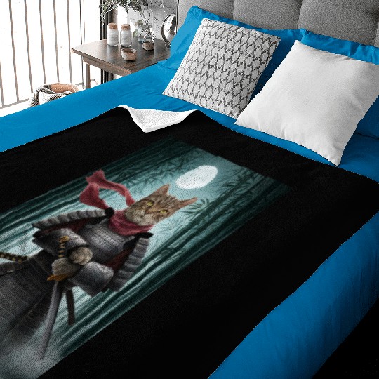 Japanese Cat Samurai Cat Baby Blankets