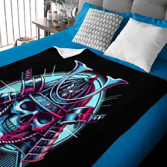 Neon Bushido: The Skull Warrior Baby Blankets