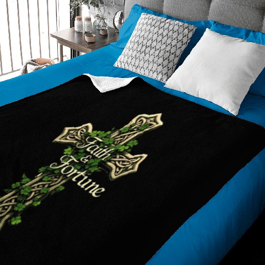 Celtic Cross Faith & Fortune Shamrock Design Baby Blankets