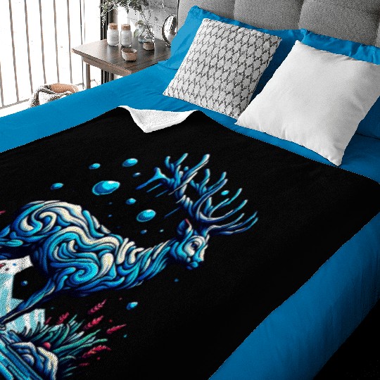 Majestic Blue Deer in Enchanted Forest Baby Blankets