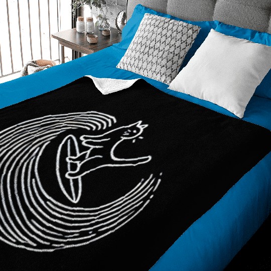 Playful Cat Surfing Wave Neon Design Baby Blankets