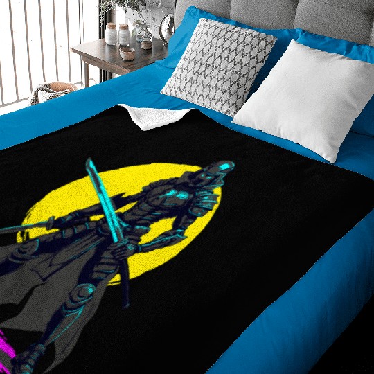 Cyberpunk Armored Samurai Neon Warrior Art Baby Blankets