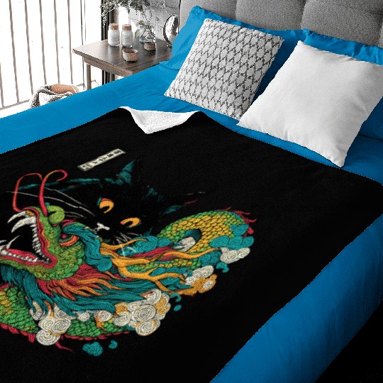 Ukiyo-e Black Cat Chinese Dragon Baby Blankets