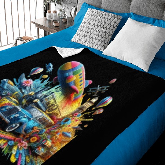 Multi-Colored Vehicles Baby Blankets