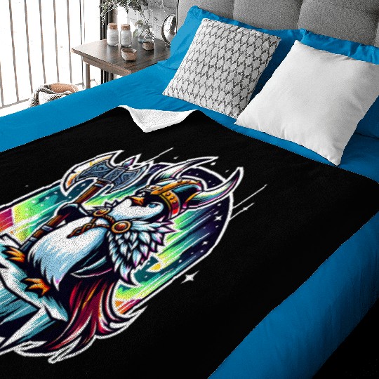 Viking Penguin Conquering Northern Lights Baby Blankets