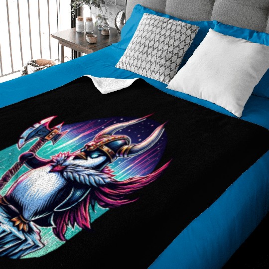 Viking Penguin Warrior Under Northern Lights Baby Blankets