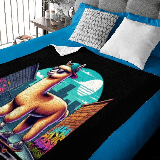 Cool Alpaca Skater Vibe in Urban Street Art Baby Blankets