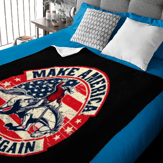 Vintage Western Rodeo USA Flag Make America Cowboy Baby Blankets