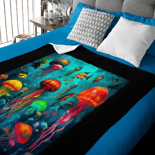Jellyfish atomic and neon. Baby Blankets