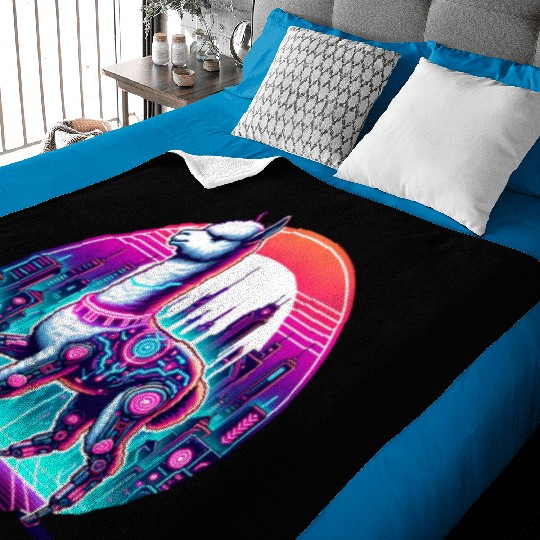 Cyberpunk Alpaca In Futuristic Cityscape Baby Blankets