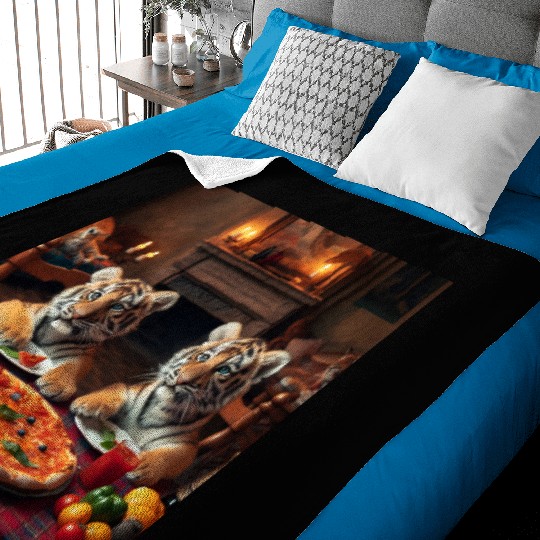 Tiger Cubs eating pizza Baby Blankets