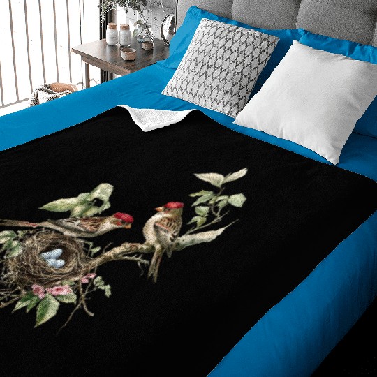 Vintage Bird Nest Illustration Baby Blankets