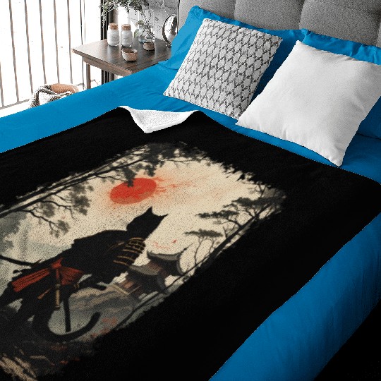 Samurai Cat Warrior Baby Blankets Design