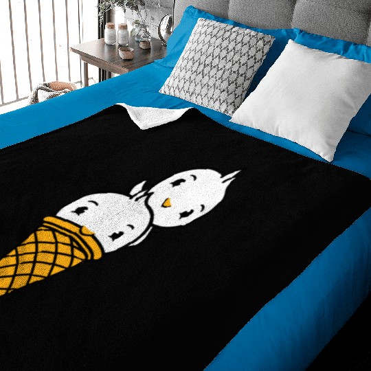 Two Birds Ice Cream Waffle Scoops Greeting Waving Baby Blankets