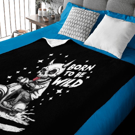 Born to Be Wild - Skull Devil on Scooter Baby Blankets