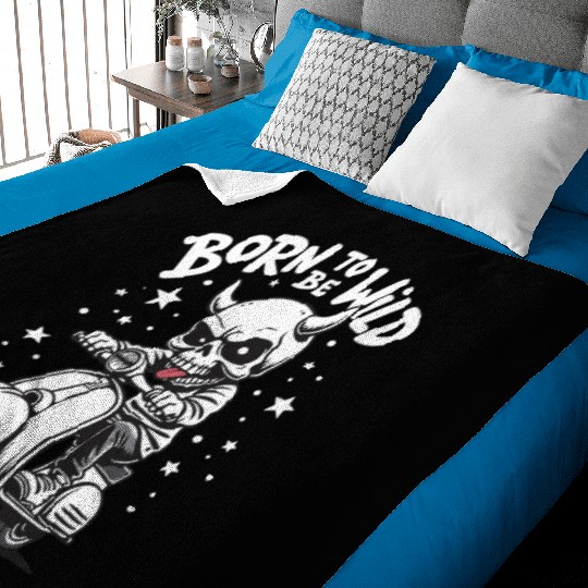 Born to Be Wild - Skull Devil on Scooter Baby Blankets