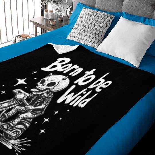 Born to Be Wild - Skull Devil on Scooter Baby Blankets